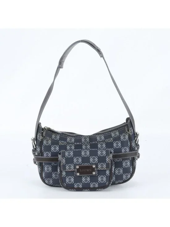 Loewe Anagram Leather Shoulder Bag Tote Hand Navy