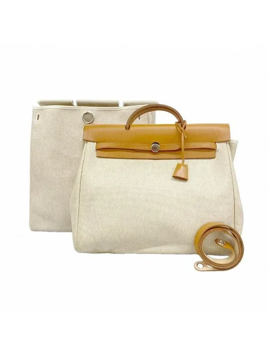 Hermes Handbag Herbag MM Toile Ash Natural Silver 2-Way