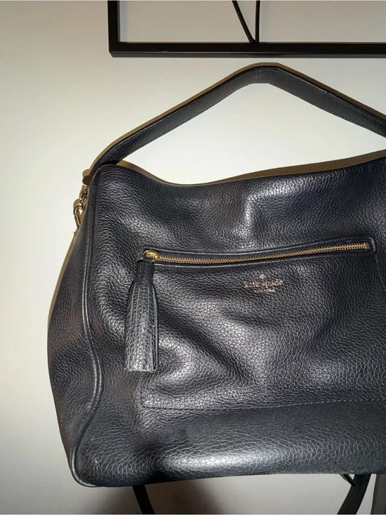 kate spade Black Pebbled Leather Shoulder Bag with Gold Hardware