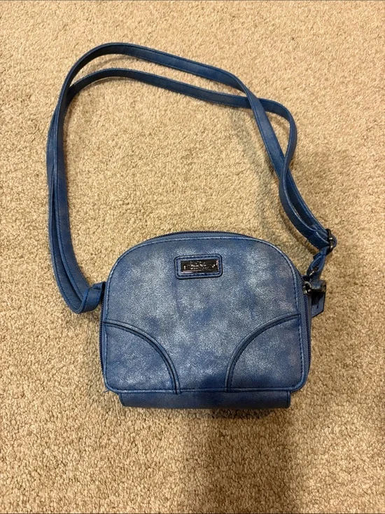 Nicole Miller Blue Faux-Leather Crossbody Shoulder Bag