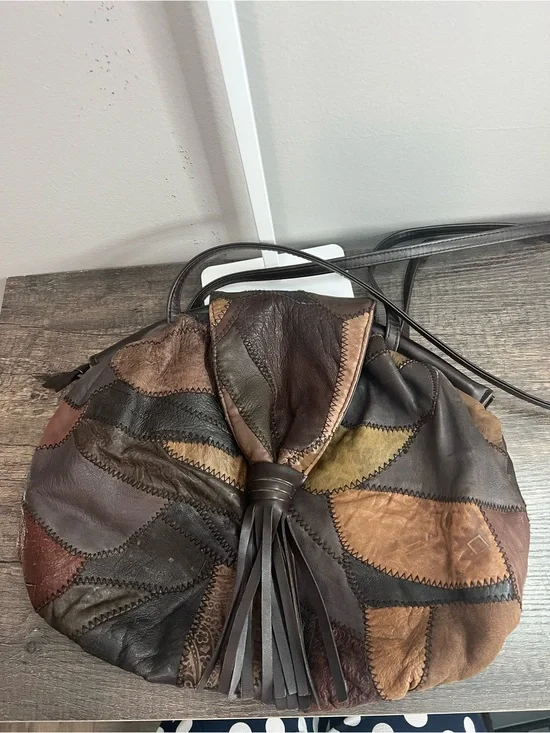 Patchwork Leather Shoulder Bag in Mixed Brown Tones