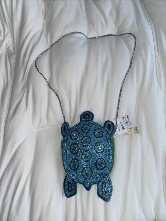 Blue Sea Turtle Beaded Shoulder Bag/Crossbody Bag Handmade in India New with Tag