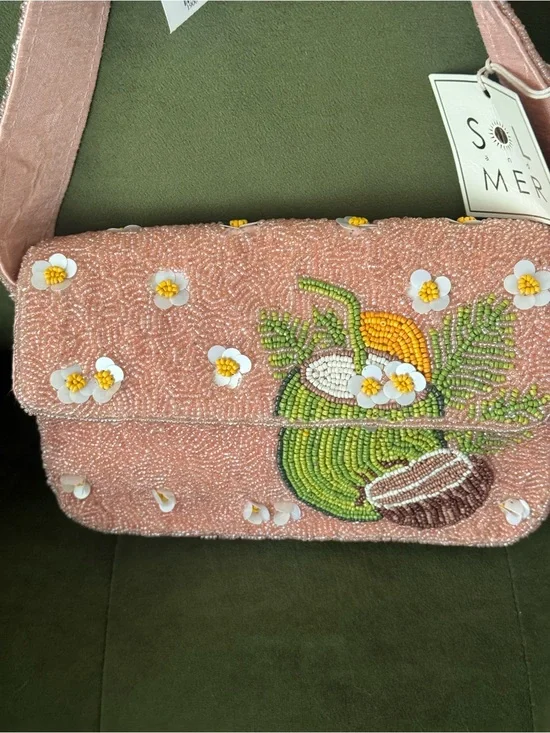 Beaded Pink Floral Shoulder Bag NWT Sol and Mer