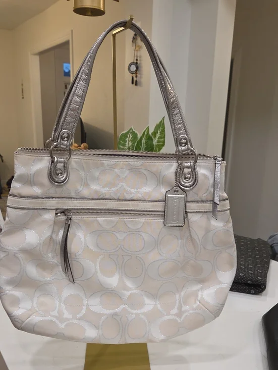 Coach Women’s Cream Shoulder Bag with Silver Accents