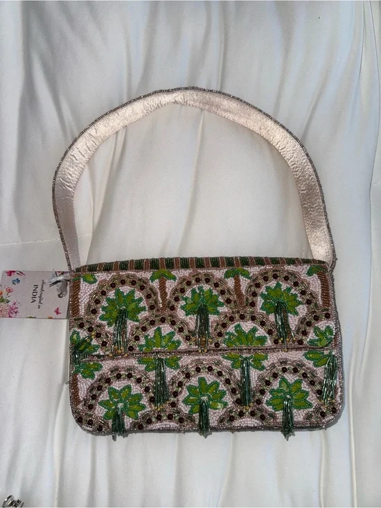 Palm Tree Tassel Beaded Shoulder Bag Handmade in India New with Tags
