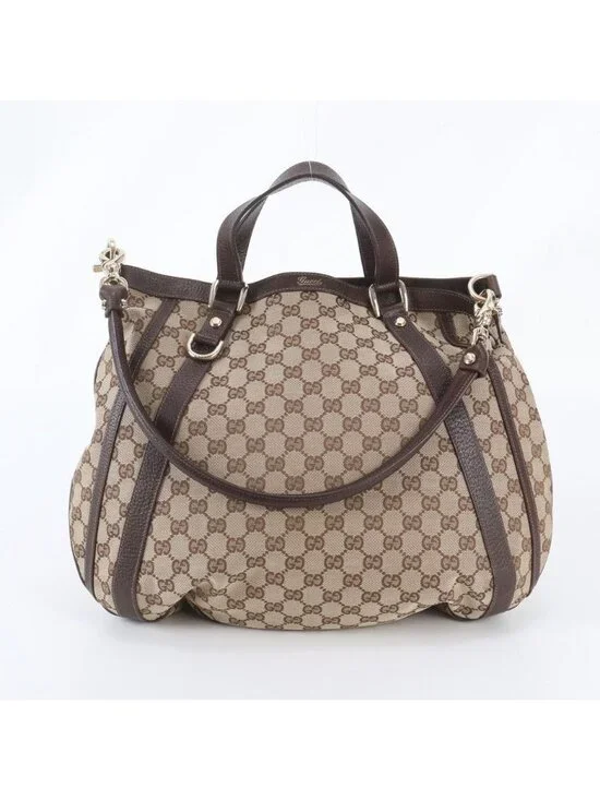Gucci GG Canvas Abbey Leather 2-Way Shoulder Bag Tote Hand