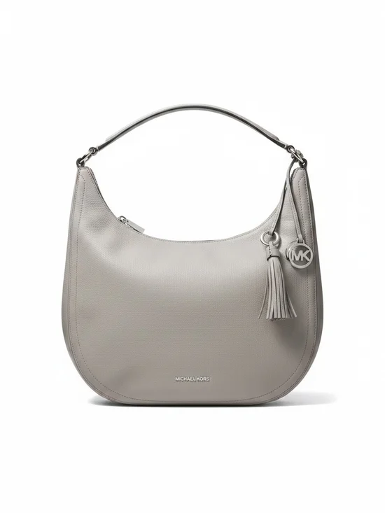 #160 Michael Kors TAN Pebbled Leather Shoulder Hobo with Tassel Charm