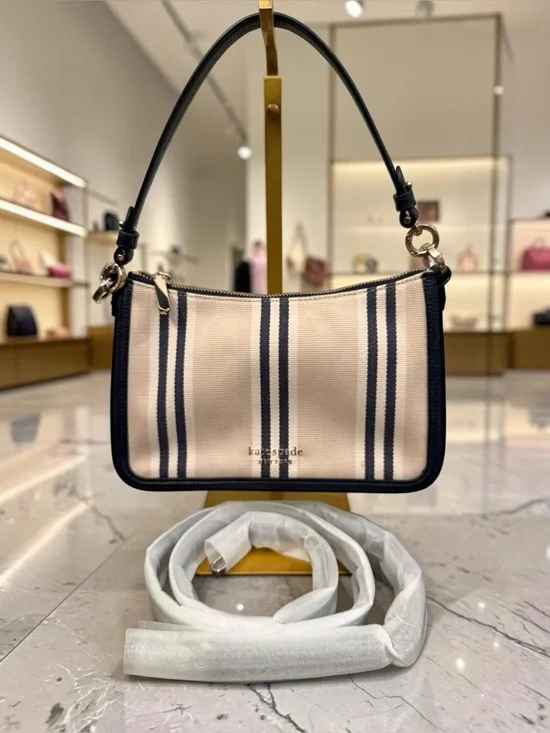 Kate Spade New York Hudson Striped Canvas Convertible Bag NWOT