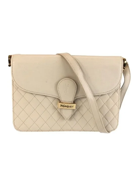 Saint Laurent YSL Quilted White Gold Leather Shoulder