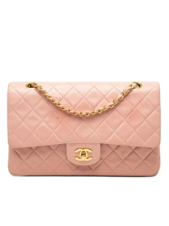 Chanel CC Logo Quilted Chain Shoulder Bag Pink Lambskin