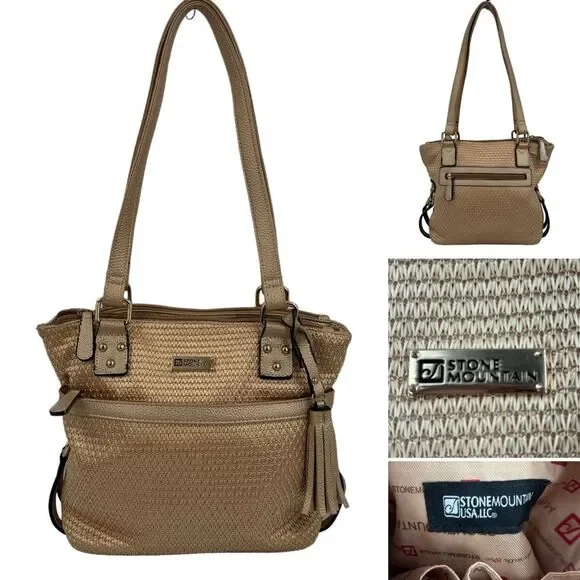 Stone Mountain Metallic Gold Straw Shoulder Bag NWOT