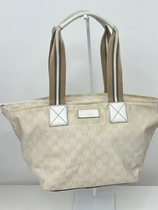 Gucci Vintage GG Canvas Web Boat Tote – Cream/White