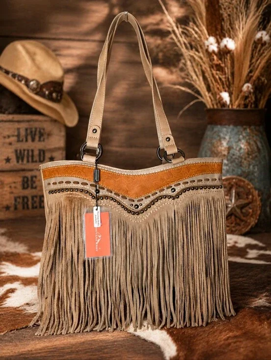 NWT Montana West Fringe Concealed Carry Tote Bag Western Purse Tan Boho