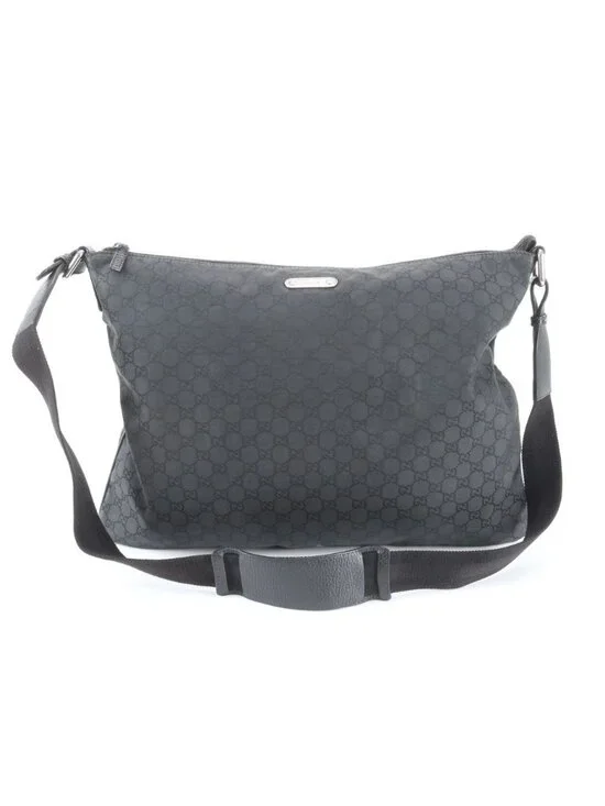Gucci GG Nylon Leather Shoulder Bag Crossbody Messenger Black