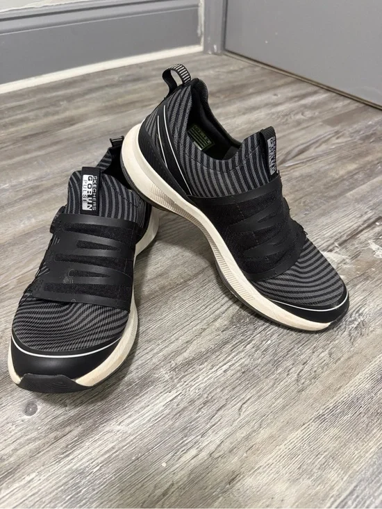 Skechers Black and White Slip-On Knit Sneakers