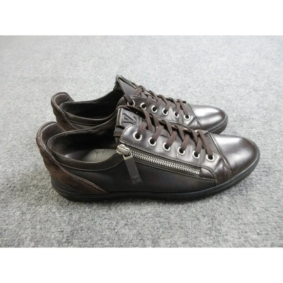 Louis Vuitton Shoes Mens Size 7.5 Damier Canvas Low Top Leather‎ Sneaker Zip