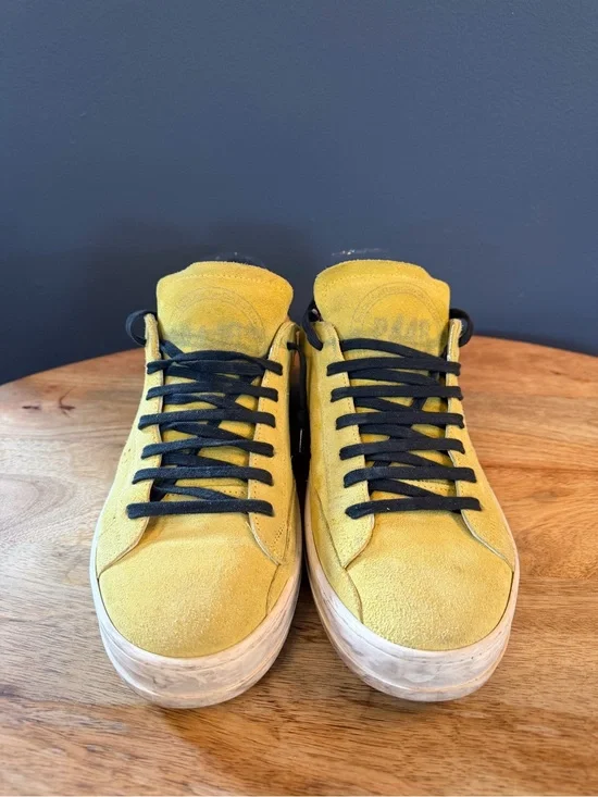 P448 Men's Yellow Suede Low-Top Sneakers with Black Laces
