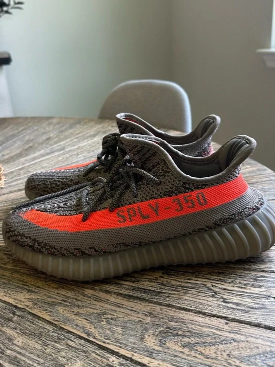 Yeezy Low-Top Sneaker in Gray with Orange Accent
