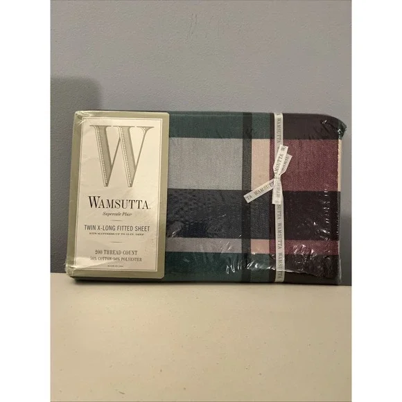 Wamsutta Supercale Plus X-Long Twin Fitted Sheet Tyler Plaid Hunter Cotton Poly‎