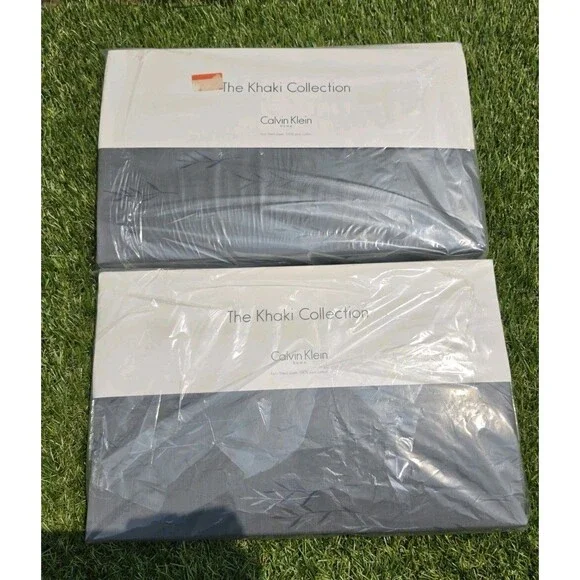 Vtg CALVIN KLEIN KHAKI COLLECTION TWIN FLAT & Fitted SHEETS Water Weeds Flint *