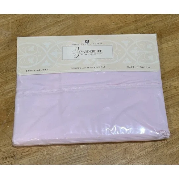 Vtg Gloria Vanderbilt Cotton Twin Sheet Flat Powder Pink Percale 90s NOS‎ USA