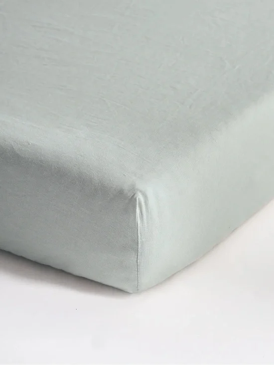 Quince European Linen Fitted Crib Sheet - Mist