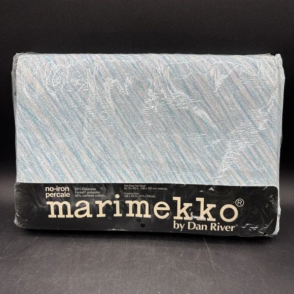 Vintage Sealed Marimekko Dan River ONE King‎ Flat Sheet 108 x 102 in Crayon Blue