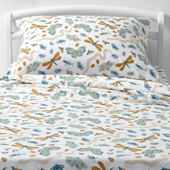 Pillowfort Insect Print Cotton Toddler Sheet Set 3-Piece NWT OEKO-TEX