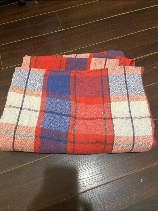 Red Plaid Linen Woven Sheet  102 X 72”