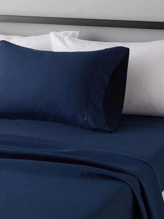 Twin Deep Navy Bed Sheet Set - Classic Solid Pillowcases