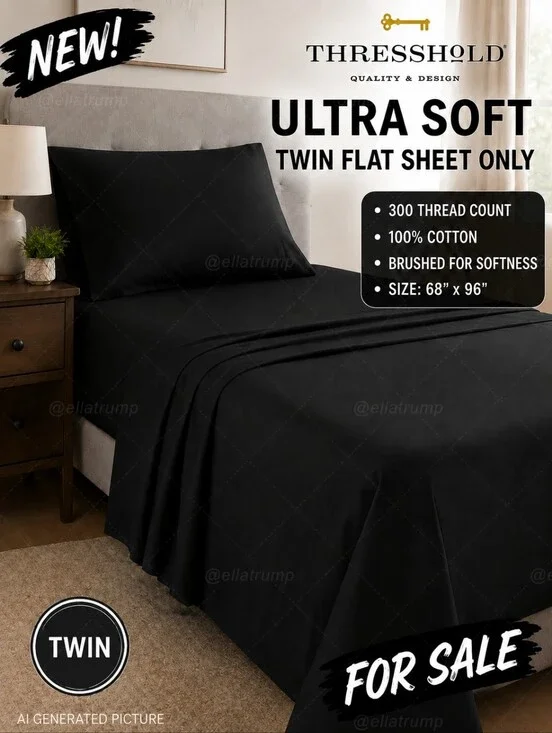 New 300 Thread Count Twin Flat Sheet Only 68x96