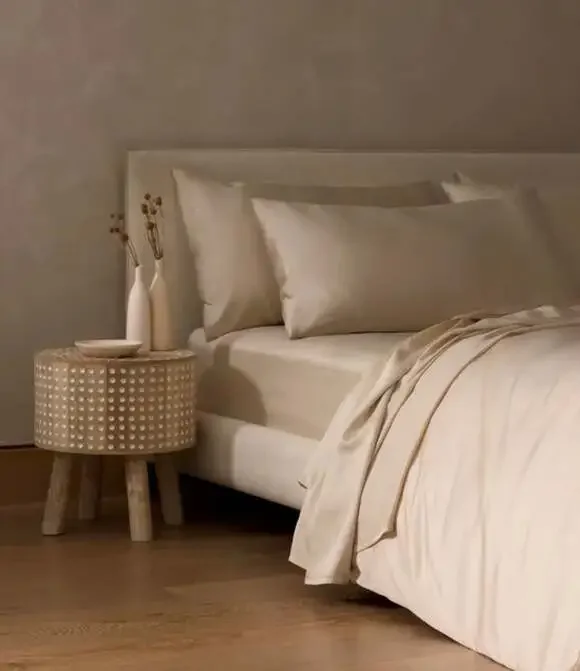 Cozy Earth Queen Bamboo Sheet Set in Oat with Canvas Storage Tote