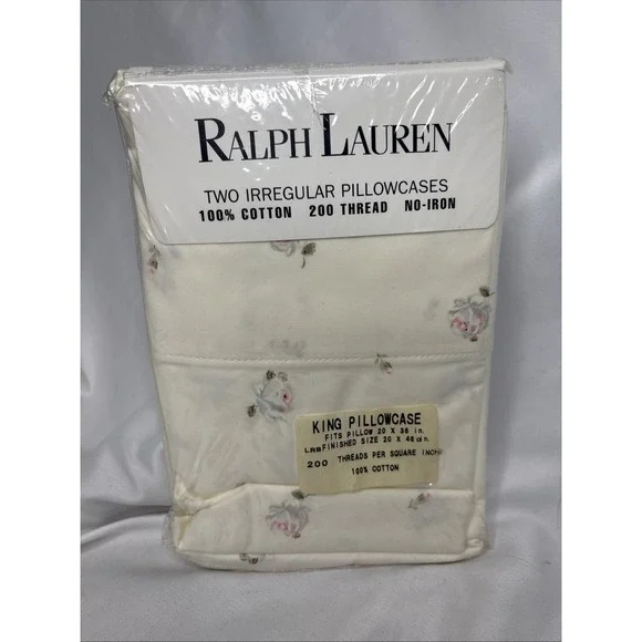 Vtg Ralph Lauren 2 Irregular King Pillowcases Tracy Floral Rose NOS Shabby Chic