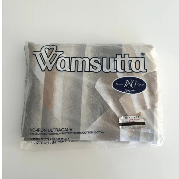 Wamsutta Ultracale King Fitted Sheet MCM Deco Geometric Vintage 180 TC Percale