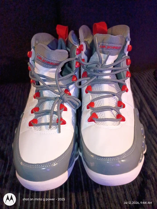 Jordan 9s  High-Top Basketball Shoes - White & Gray with Red Accents