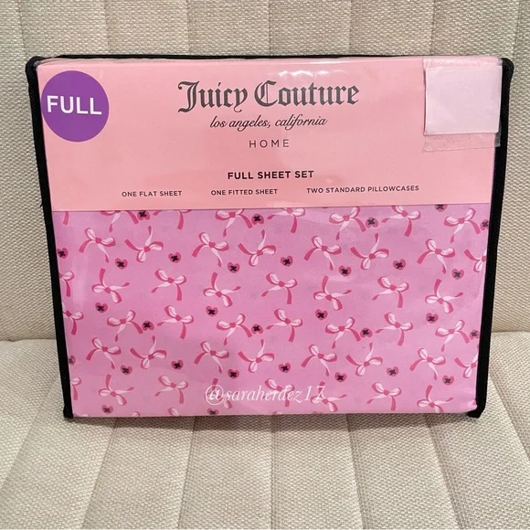 NEW Juicy Couture Full Sheet‎ Set Pink Bows Hearts 4 Piece Bedding