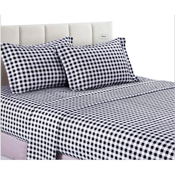 Hepburn Black Gingham Plaid 100% Cotton Sheet King Preppy Farmhouse Country Chic