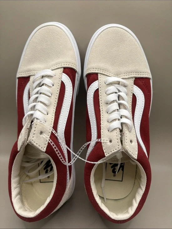 Vans Old Skool Red(Chili Pepper)Canvas& Cream Suede Low-Top Sneakers M5.5 W7 NEW