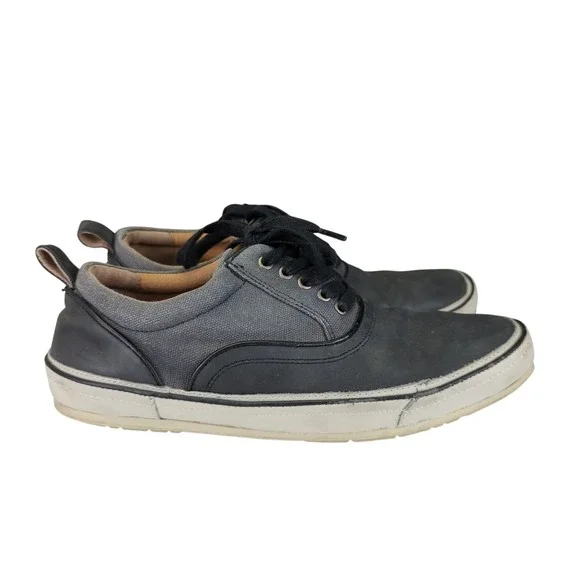 John Varvatos USA Mens Black‎ Gray Leather Canvas Low Top Sneakers Size 9M