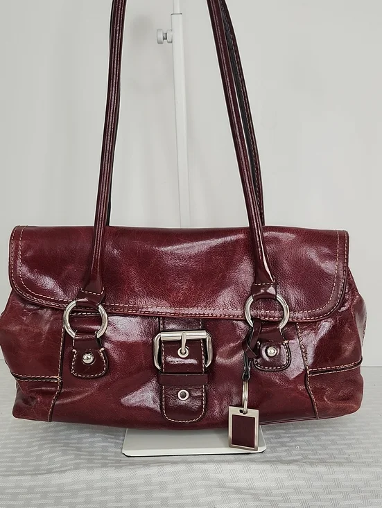 Giani Bernini Burgundy Glazed Leather Satchel Silver Buckle