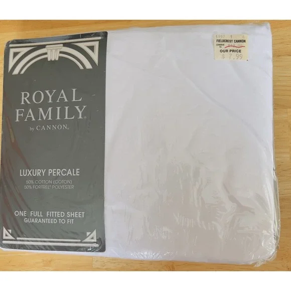 VTG 70's Cannon‎ Royal Family Luxury Percale White Full Fitted Sheet NOS Sealed