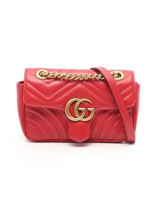 Gucci Shoulder Bag GG Marmont Red Leather