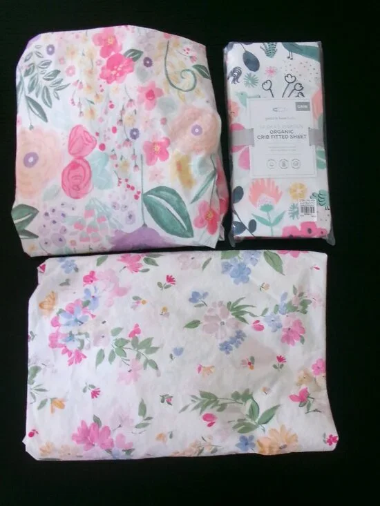 Lot 3 Pottery Barn Organic Cotton Crib Sheets New Sasha's Garden Laney Floral