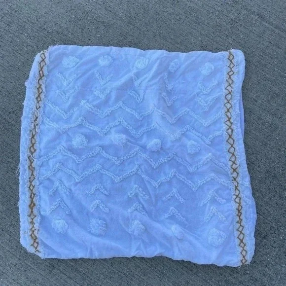 Anthropologie White Gold Boho Bohemian Pillow Case Cover Sham Woven Euro