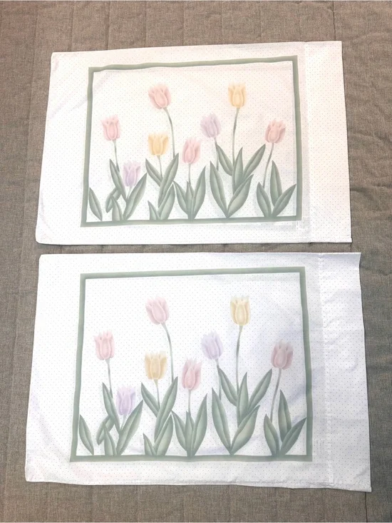 2xPillowcase Floral Tulip Garden Standard Cottagecore Soft Pastel Vintage