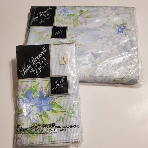 Vintage Lady Pepperell Veronica Full Size Flat sheet and pillow Case ONLY 3 Pc