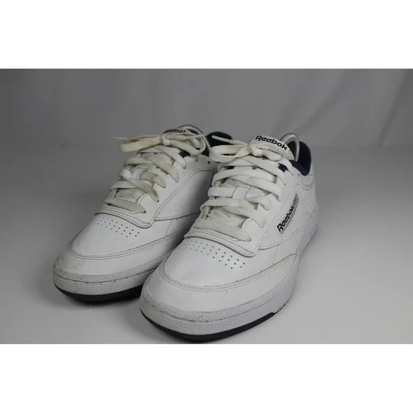 Reebok Club C 85 Mens White Navy Blue Leather Sneakers AR0457 Size 7.5