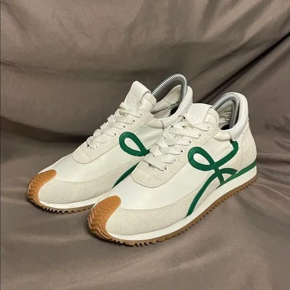 Loewe Flow Runner 2.0 Green Nylon Sneakers With Suede Overlays