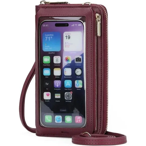 Women Red Phone Purse Crossbody Bags for Small Travel Wallet Touch Screen