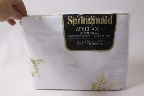 70s Floral Sealed Springmaid Wondercale Double Fitted Sheet for 54x76
